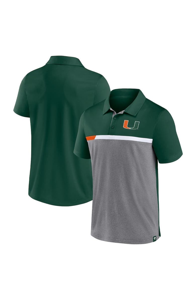 FANATICS Men's Fanatics Hunter Green/Heathered Gray Miami Hurricanes Split Block Color Block Polo, Alternate, color,