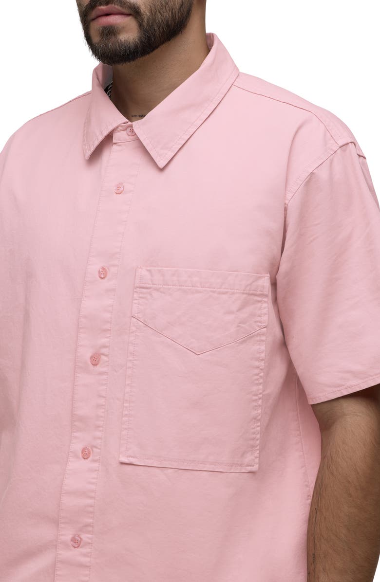 Hudson Jeans Rex Oversize Short Sleeve Cotton Poplin Button-Up Shirt, Alternate, color, Faded Rose