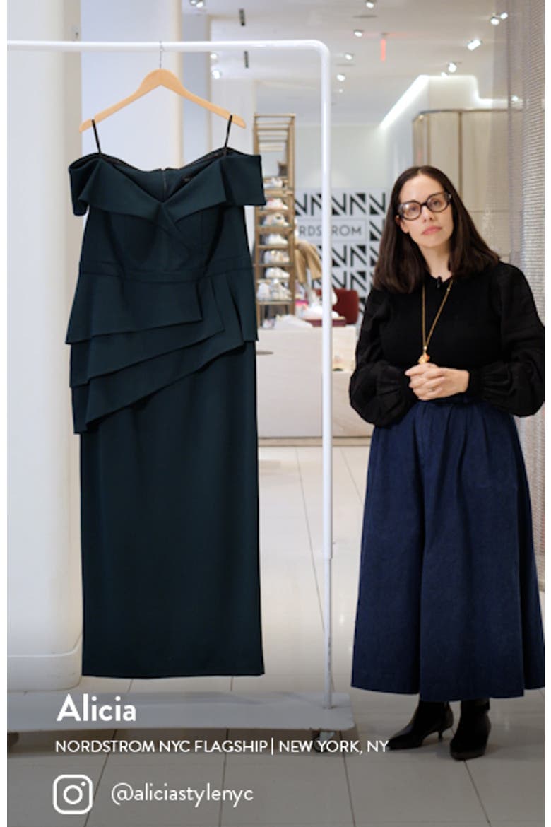 Xscape Off the Shoulder Scuba Crepe Column Gown video