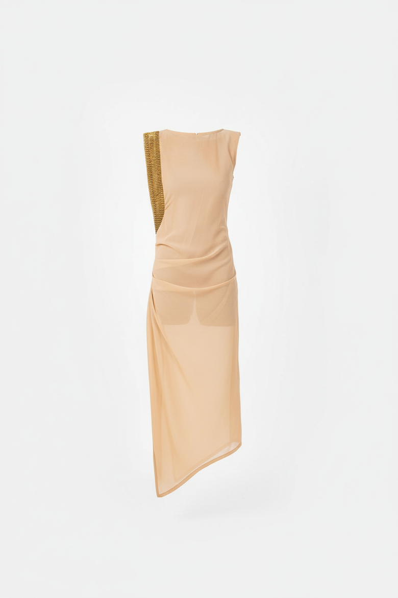 The Aurelia Beaded Silk Chiffon Gown, Main, color, Neutrals