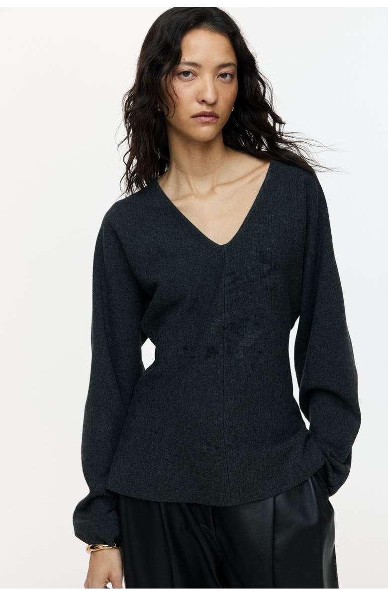 H&M Knitted V-neck Top, Alternate, color, Dark Gray