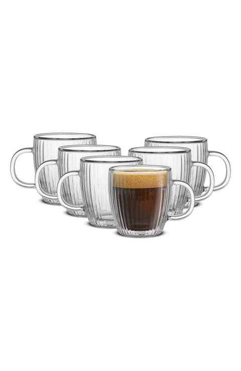 Set of 6 Fluted Double Wall Glass Mug