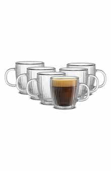 JoyJolt Set of 6 Fluted Double Wall Glass Mug
