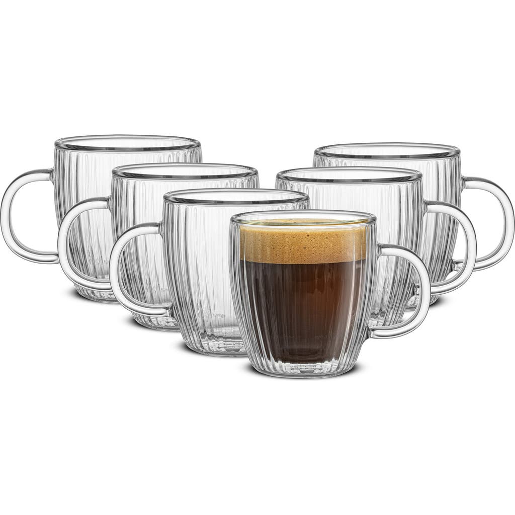 Joyjolt Set Of 6 Fluted Double Wall Glass Mug In Clear