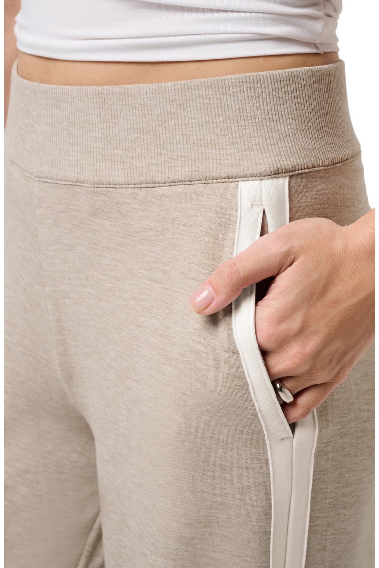 Cloud Terry Side Stripe Varsity Sweatpants, Alternate, color, HEATHER SOFT TAUPE