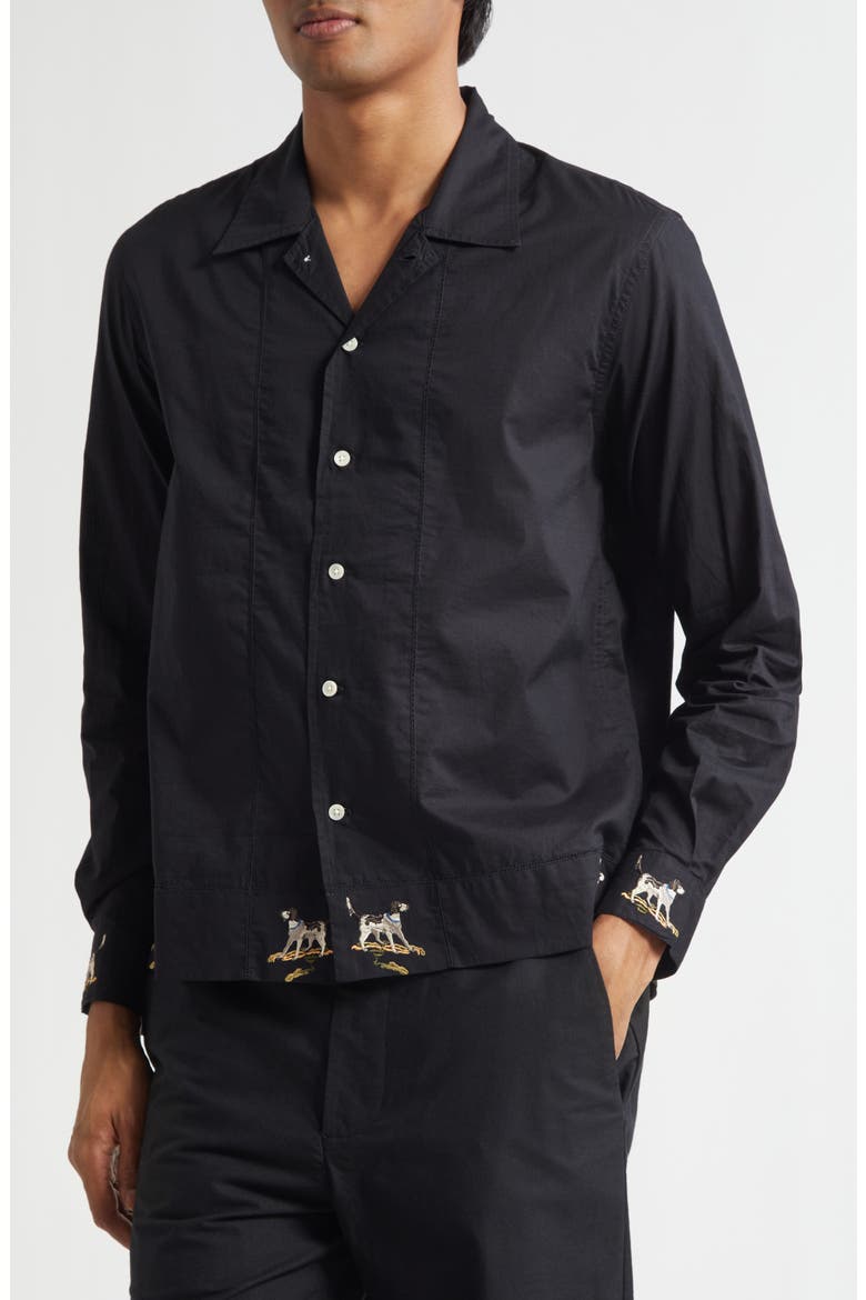 Pointer Embroidered Button-Up Shirt, Alternate, color, BLACK