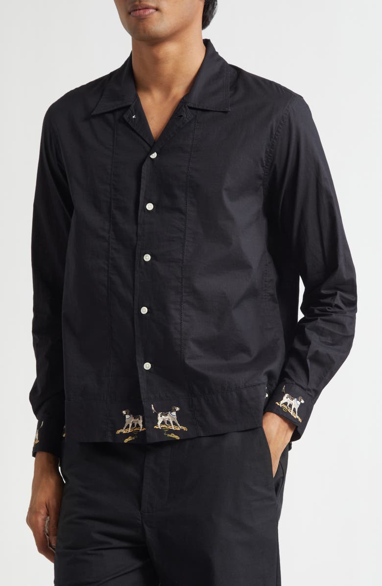 Bode Pointer Embroidered Button-Up Shirt, Alternate, color, Black