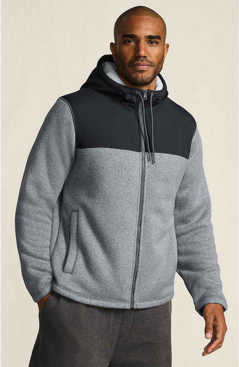 Lands' End Sweater Fleece Mixed Media Full Zip Jacket, Main, color, Mica/Graphite Heather