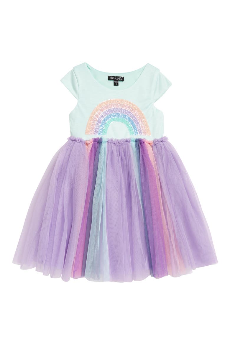 Kids' Rainbow Sequin Sleeveless Tulle Dress, Main, color, MINT/PURPLE
