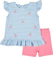 Florence Eiseman Knit Short Set With Embroidered Heart Cherries