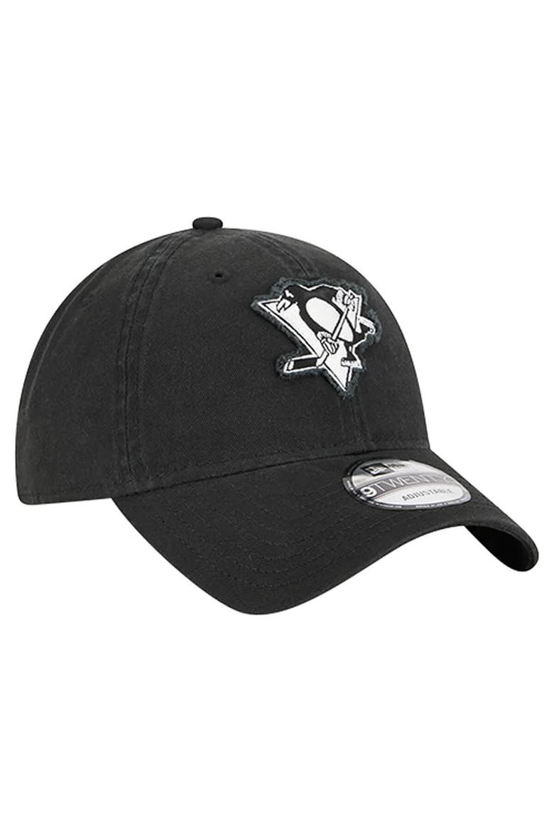 Men's New Era  Black Pittsburgh Penguins Stamp Fabric Applique 9TWENTY Adjustable Hat, Alternate, color, Black