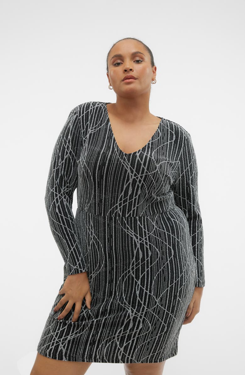 VERO MODA CURVE Metallic Long Sleeve Body-Con Cocktail Dress, Alternate, color, 