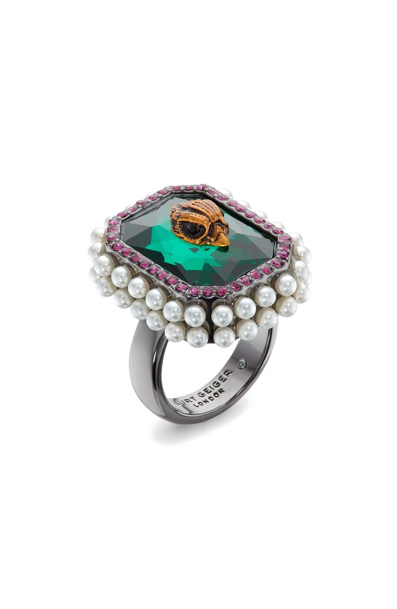 Kurt Geiger London Eagle Stone Cocktail Ring, Main, color, Green