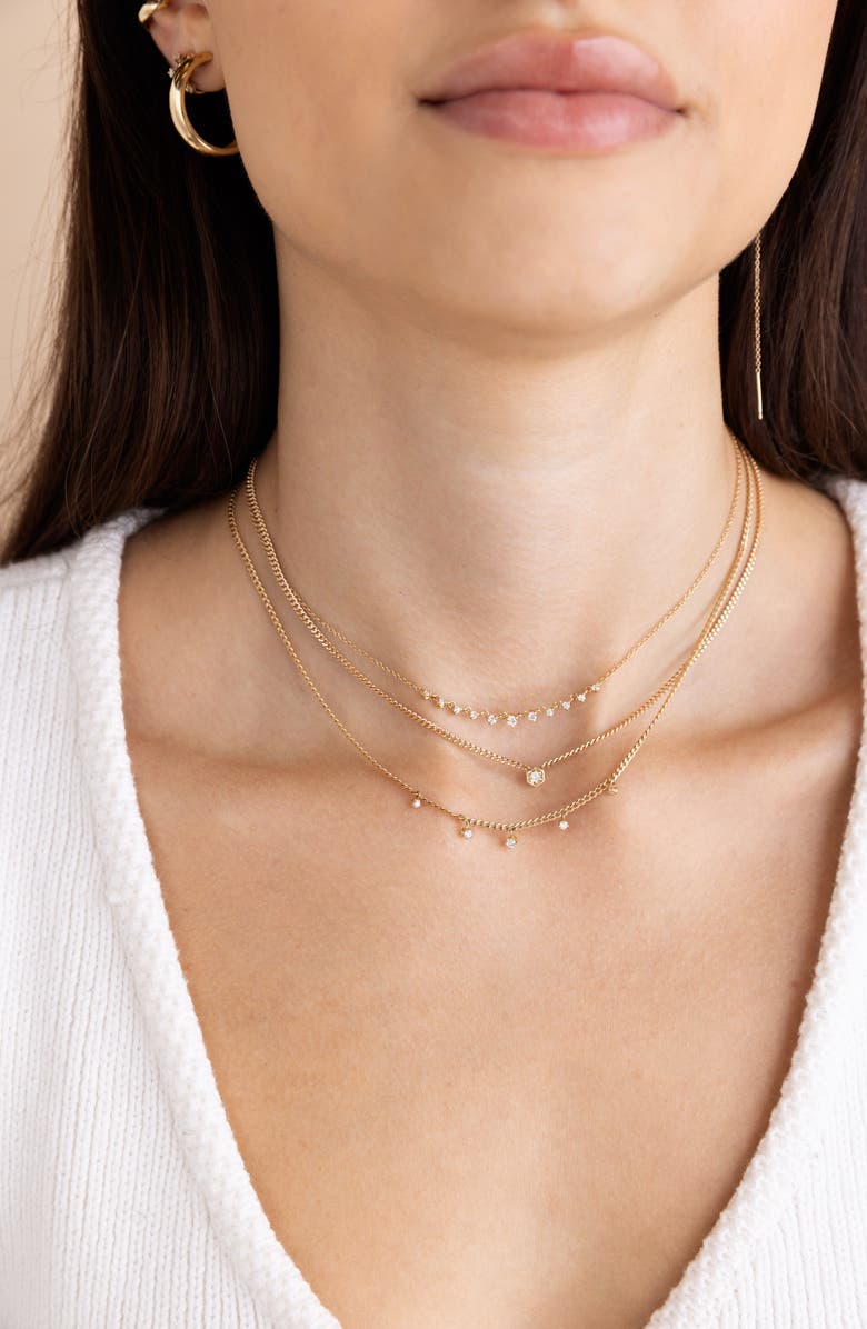 Zoë Chicco Dangling Diamond XS Curb Chain Necklace, Alternate, color, Yellow Gold