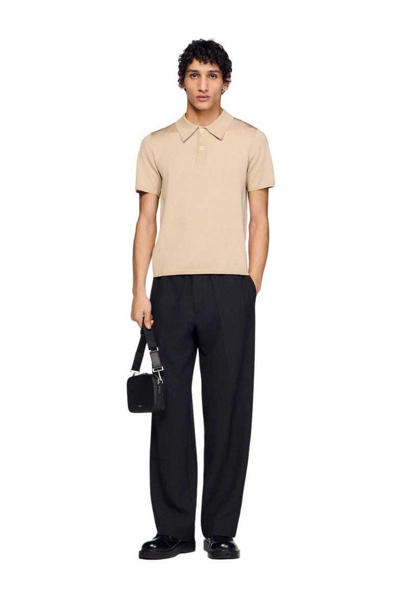 Short-sleeve knitted polo shirt, Alternate, color, Oats