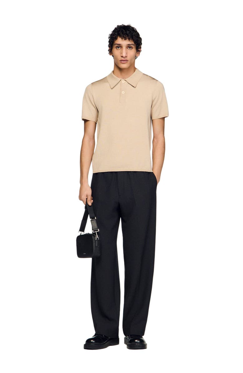 SANDRO Short-sleeve knitted polo shirt, Alternate, color, Oats