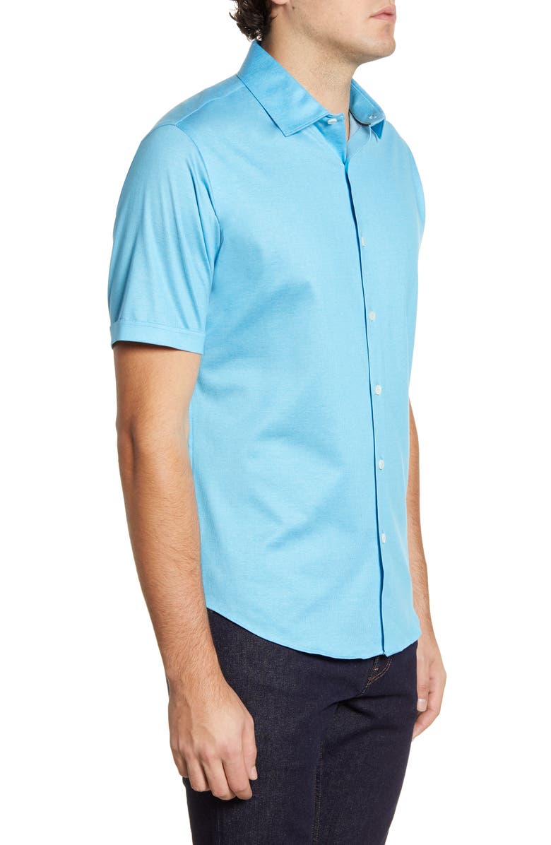 Bugatchi Knit Short Sleeve Button-Up Shirt, Alternate, color, Washed Blue