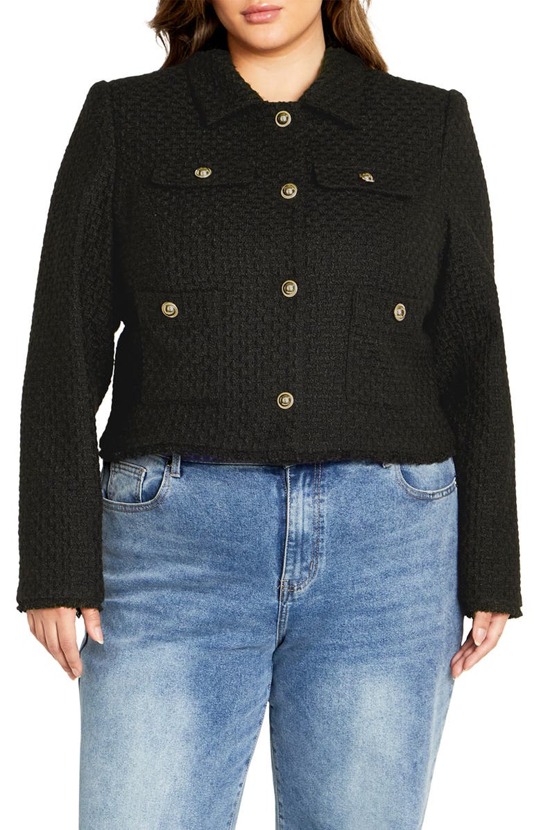 City Chic Amira Fray Trim Bouclé Jacket, Main, color, 