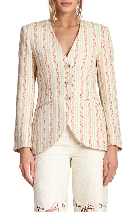 Floral Brocade Cotton Blazer