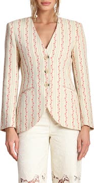 Avec Les Filles Floral Brocade Cotton Blazer