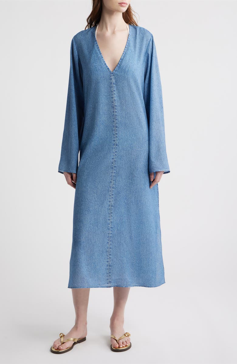 rag & bone rb Miramar Crinkle Long Sleeve Cover-Up Dress, Main, color, 