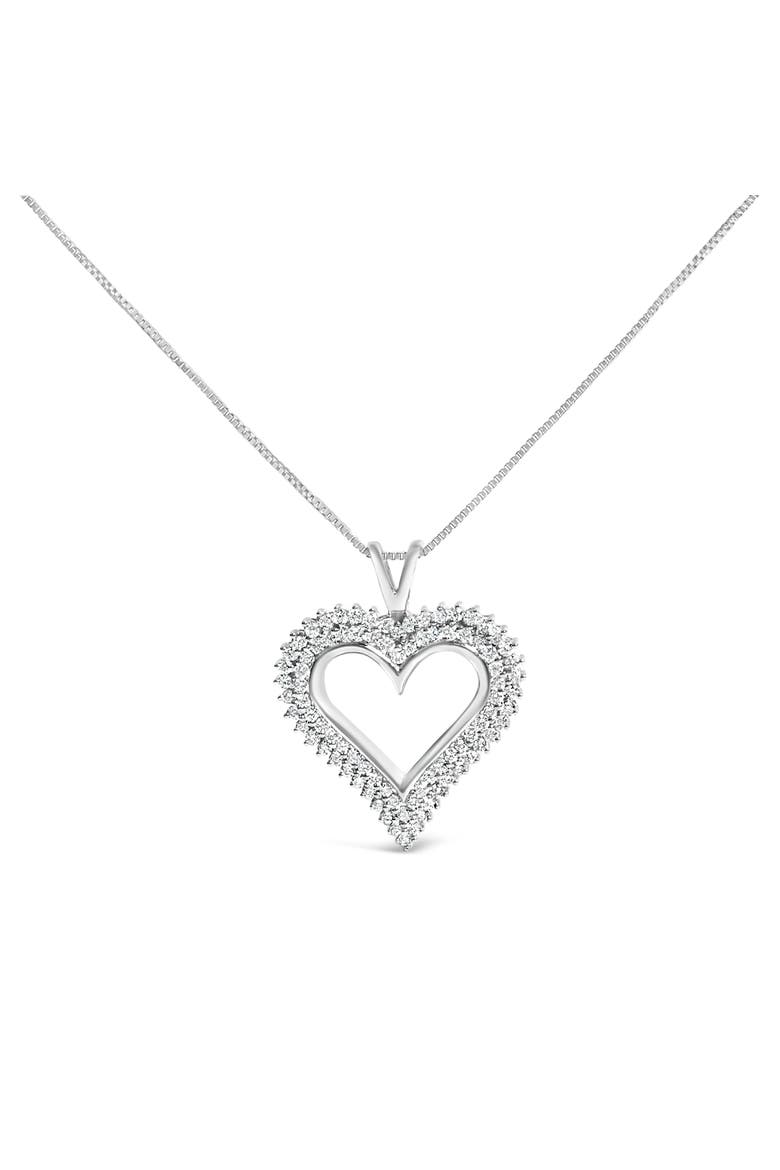 Silver 1.00 Cttw Lab-Grown Diamond Open Heart Pendant Necklace, Main, color, White