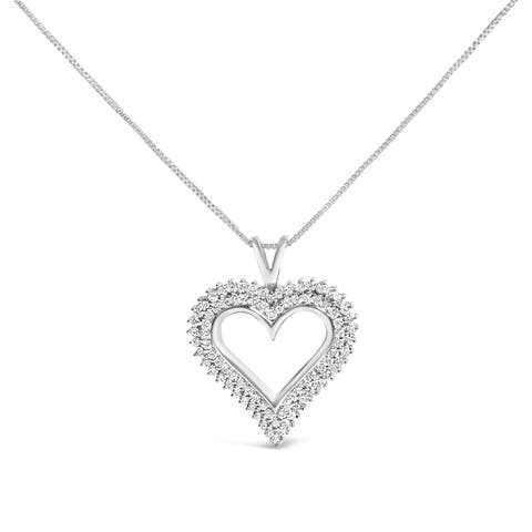 Silver 1.00 Cttw Lab-Grown Diamond Open Heart Pendant Necklace