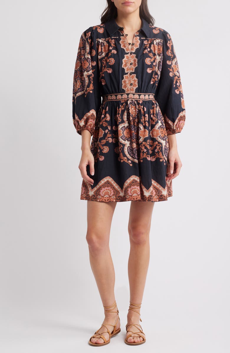 Cleobella Leigh Mixed Print Long Sleeve Cotton & Linen Minidress, Main, color,