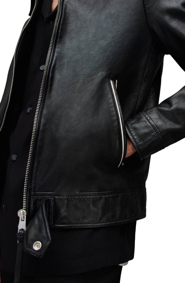 AllSaints Valk Hooded Moto Leather Jacket, Alternate, color, 