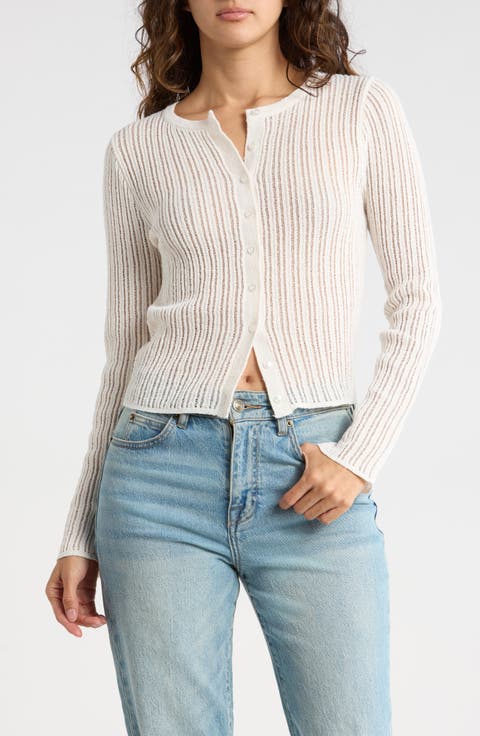 Open Stitch Button Front Crop Cardigan