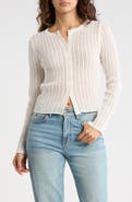 Madden Girl Open Stitch Button Front Crop Cardigan