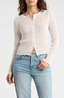 Madden Girl Open Stitch Button Front Crop Cardigan