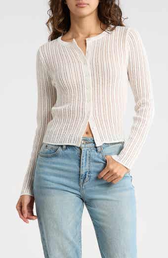 Madden Girl Open Stitch Button Front Crop Cardigan