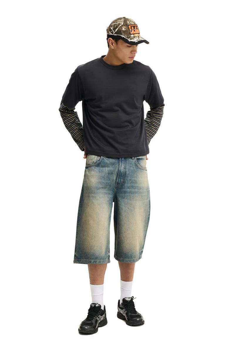 Cotton On Organic Cropped Fit Long Sleeve, Main, color, True Navy Sunray Yellow