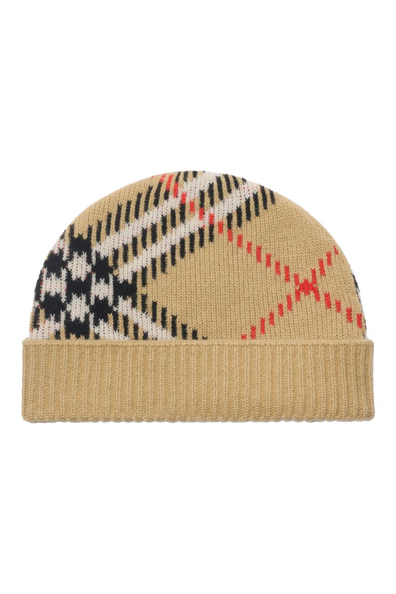 Core Jacquard Burberry Check Cashmere Blend Beanie, Alternate, color, SAND
