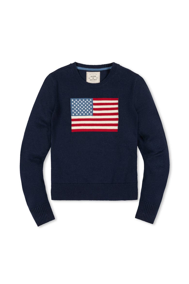 Women's Organic Crew Neck Flag Sweater, Alternate, color, Navy Flag