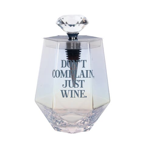 Just Wine Glass w/ Stopper Set of 2 Glass Clear 18 oz