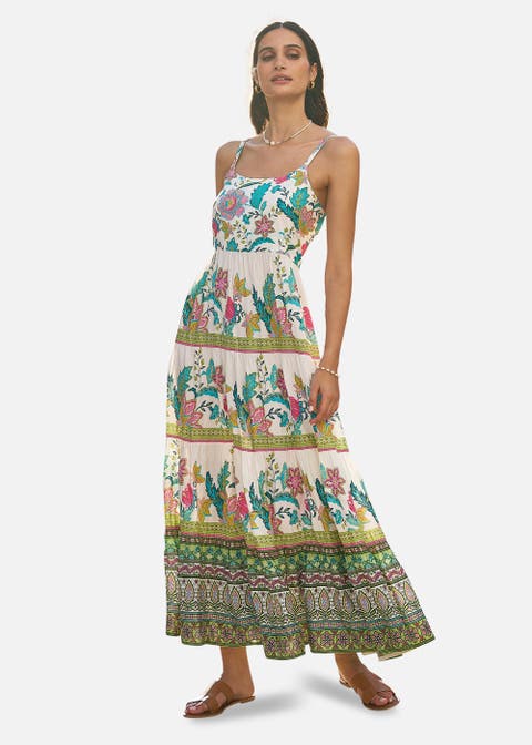 Floral Block Print Tiered Maxi Sun Dress