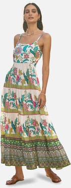 Yumi Floral Block Print Tiered Maxi Sun Dress