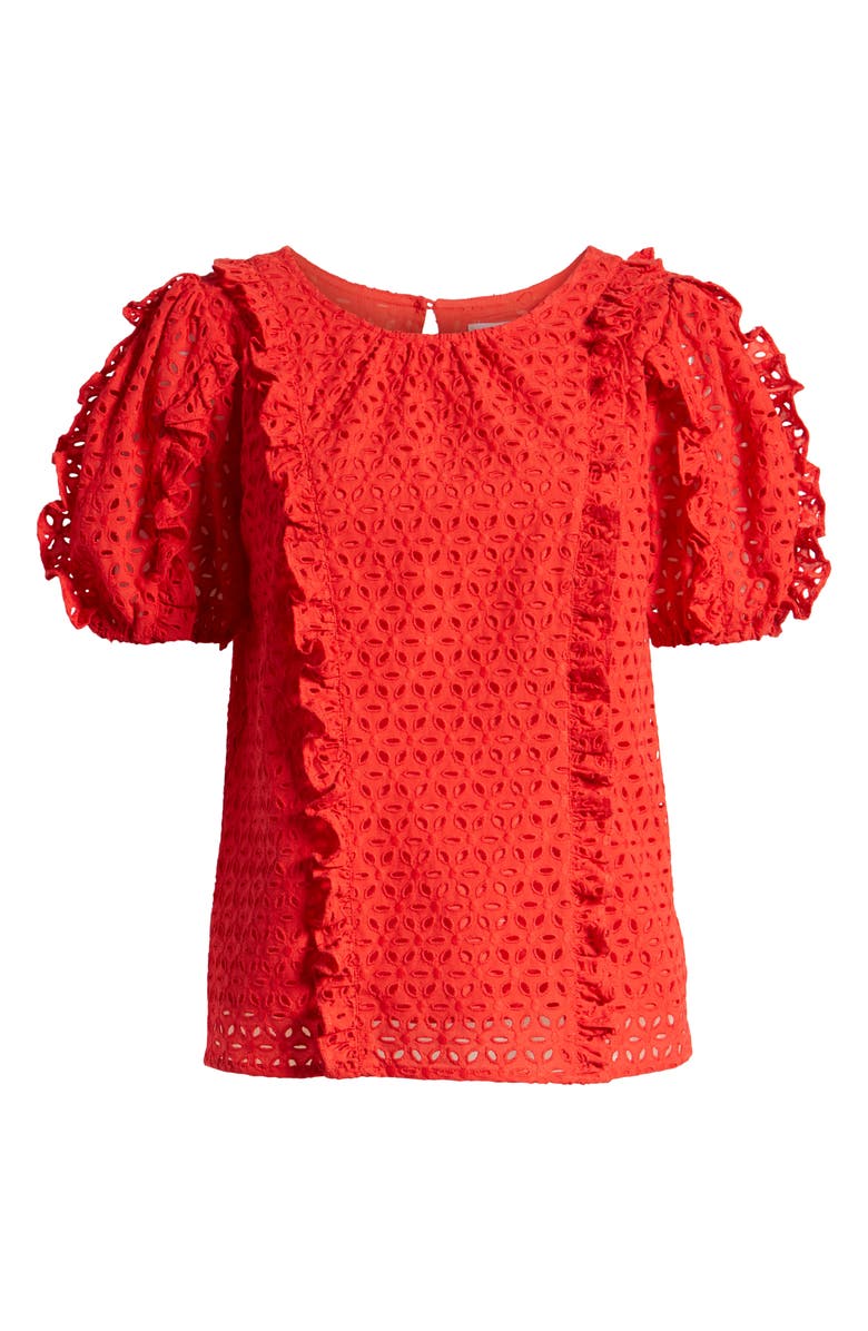 Rachel Parcell Ruffle Detail Cotton Eyelet Blouse, Alternate, color,