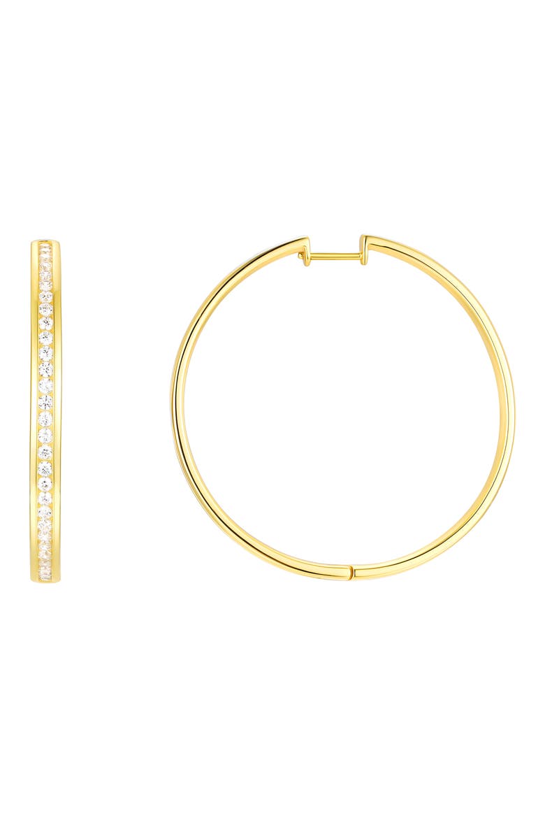 18K Gold Plated Sterling Silver Cubic Zirconia Eternity Hoop Earrings, Main, color, YELLOW GOLD/ CLEAR