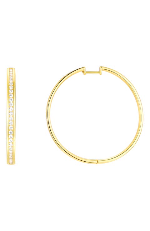 18K Gold Plated Sterling Silver Cubic Zirconia Eternity Hoop Earrings