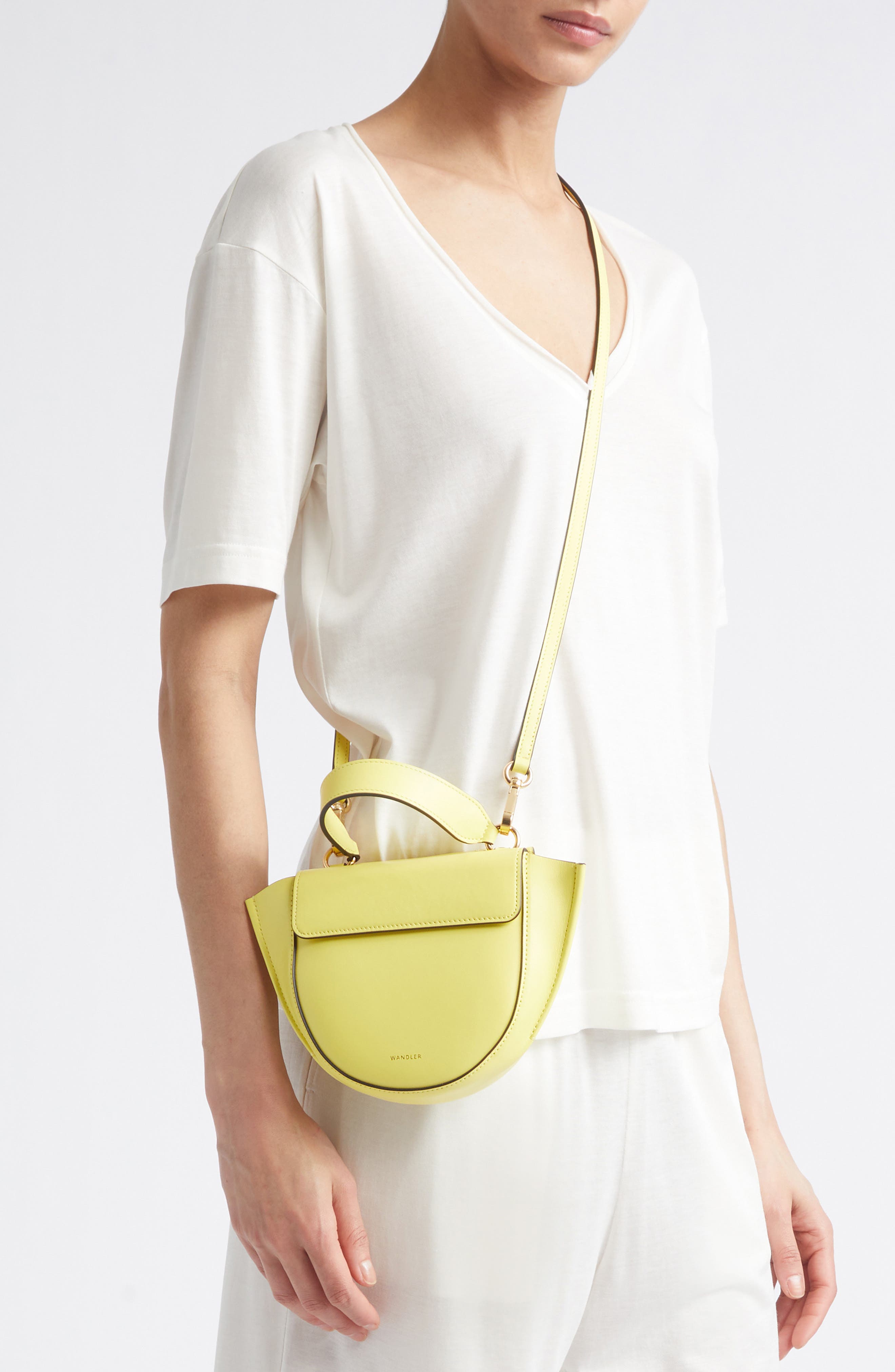 Wandler Small Hortensia Leather Handbag, Alternate, color, Lemon