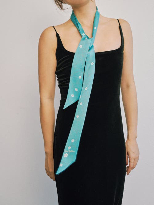 Lost Pattern Nyc "almond Blossom" Silk Skinny Scarf In Blue