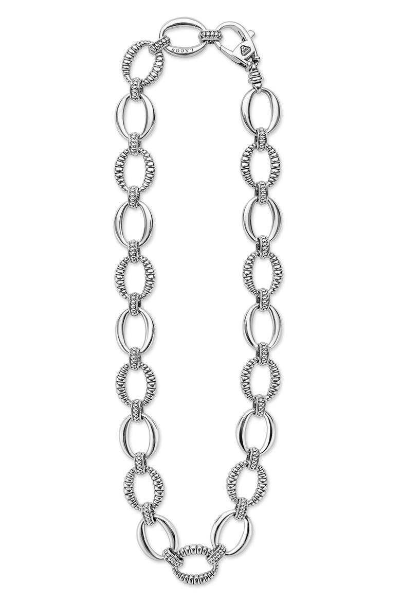 Signature Caviar Sterling Silver Oval Fluted Link Necklace, Alternate, color, SILVER
