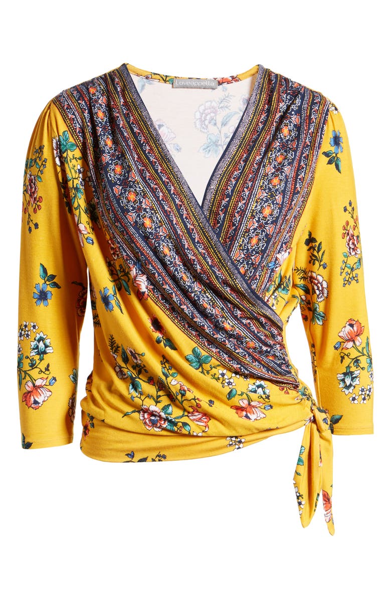 Loveappella Faux Wrap Border Top, Alternate, color, 