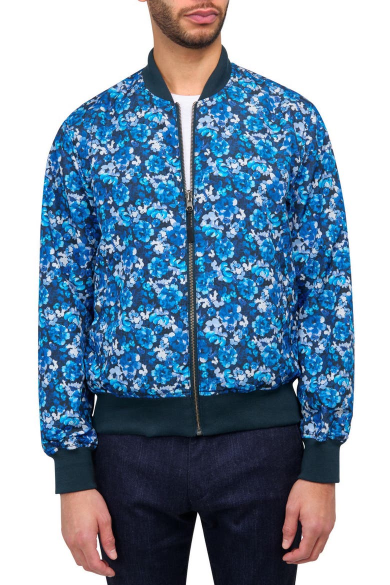 Slim Fit Floral Reversible Bomber Jacket, Alternate, color, NAVY