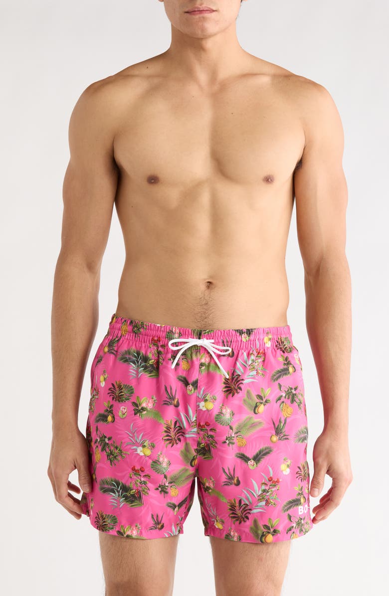 BOSS Piranha Swim Trunks, Main, color, Medium Pink