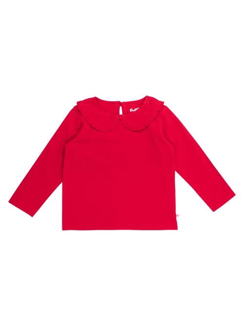 Rufflebutts Kids' Knit Long Sleeve Ruffle Peter Pan Tee In Red
