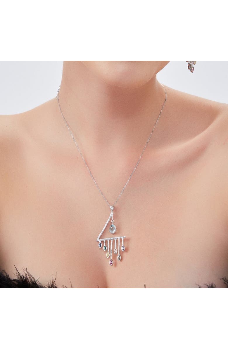 Spero London Colourful Rainbow Rain Drop Necklace in Sterling Silver, Alternate, color, Silver